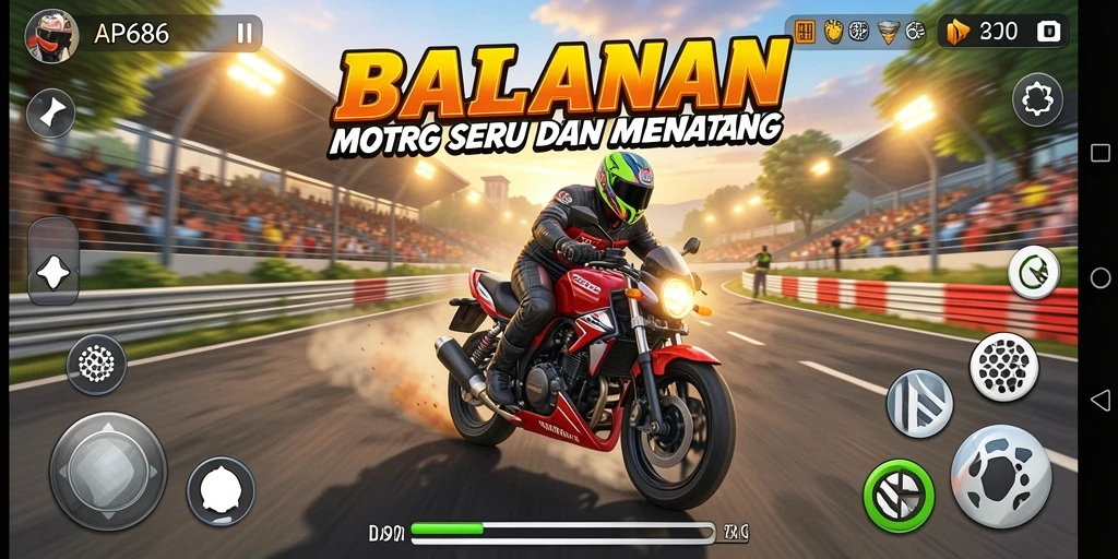 Tampilan gameplay seru di balapan motor.