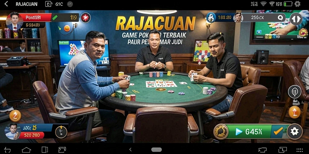 Gameplay Poker menegangkan di RAJACUAN dengan pemain aktif.